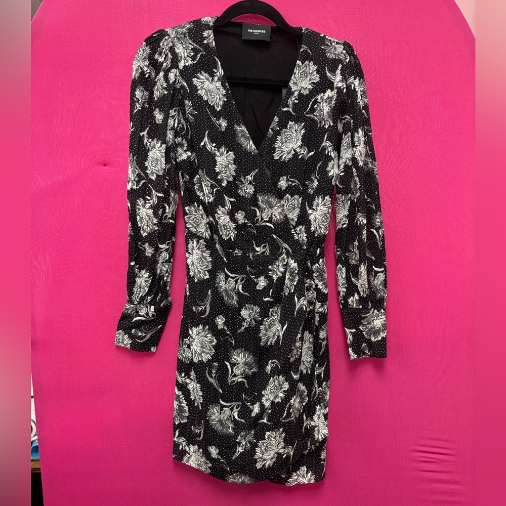 The Kooples Black and White Floral Long Sleeve Dress